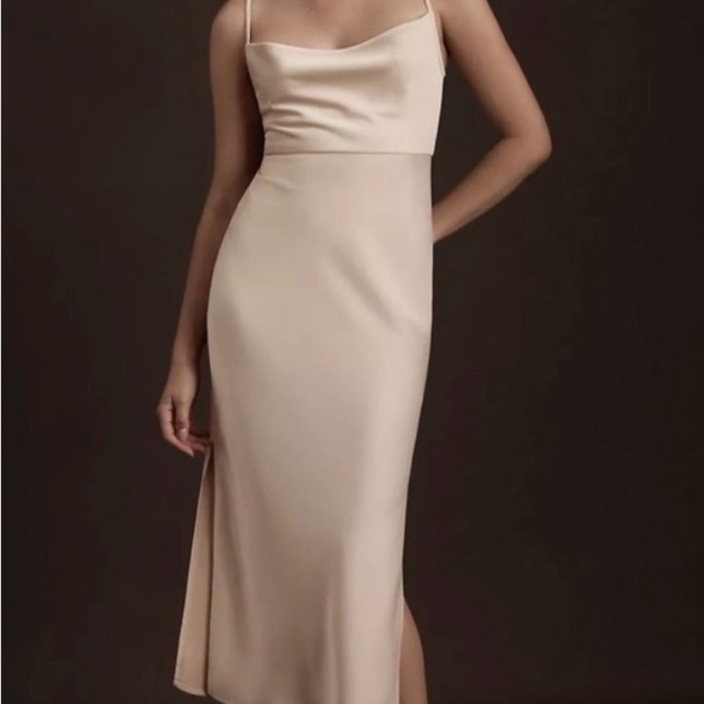 BHLDN Cali Satin Charmeuse Midi Dress in Oyster Womens 2
